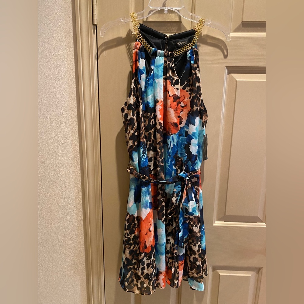 Thalia Sodi Multicolor Floral and Leopard Dress, Size Large, New with Tags